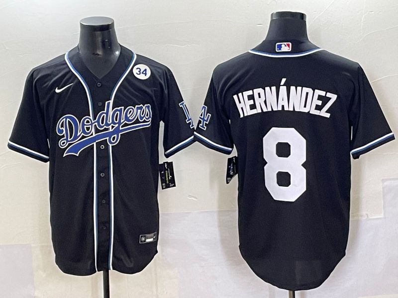 Men 2025 Los Angeles Dodgers 8 Hernandez Black Three generations Fashion Nike MLB Jersey style 7049